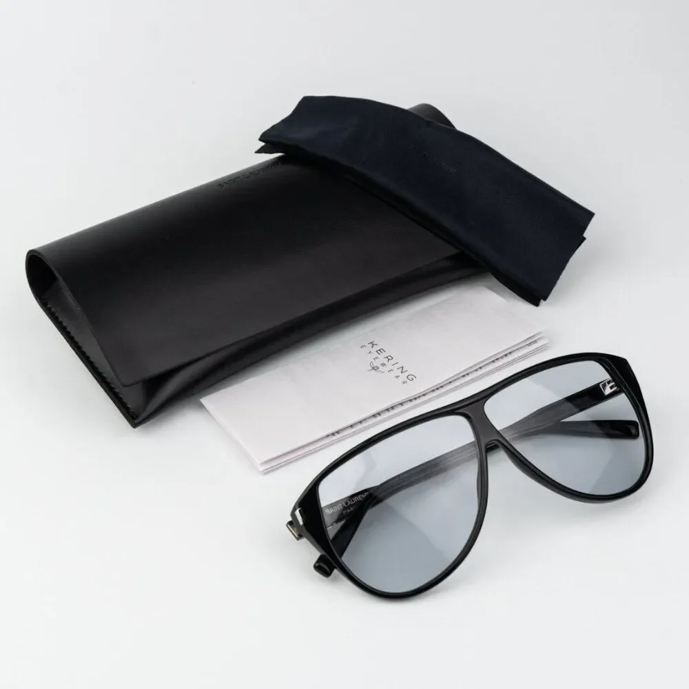 NEW Saint Laurent SL731 GASPAR  001 Black Light Blue Aviator Unisex Sunglasses